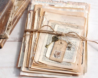 TOP SELLER for Junk Journal 75 original vintage book pages, paper bundle paper set scrapbooking notes maps pictures patina old writing