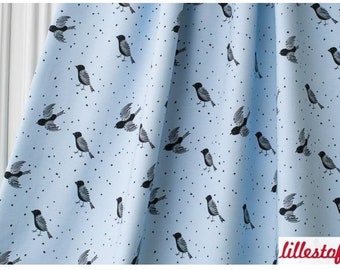 Jersey Lillestoff Birds  and Dots blau / Vogelstoff mit kleinen Punkten und Schwalben / Stoff Kleidung / Biojersey