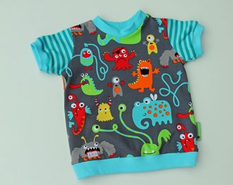 T-Shirt Gr. 74 / 80 Monster grau türkis / Shirt / für Jungs / Geschenk / Mitbringsel