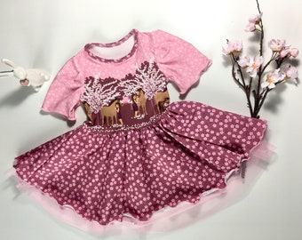 Kleid Größe 74/80 Pferdemädchen rosa mit Blümchen Tüllkleid / Geburtstag / Prinzessinnenkleid zum 1. Geburtstag