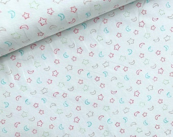 HILCO Jersey Sweet Heart Small Stars and Moons White / Jersey Fabric / Cotton Jersey / Fabric for Baby Clothes A3138/5