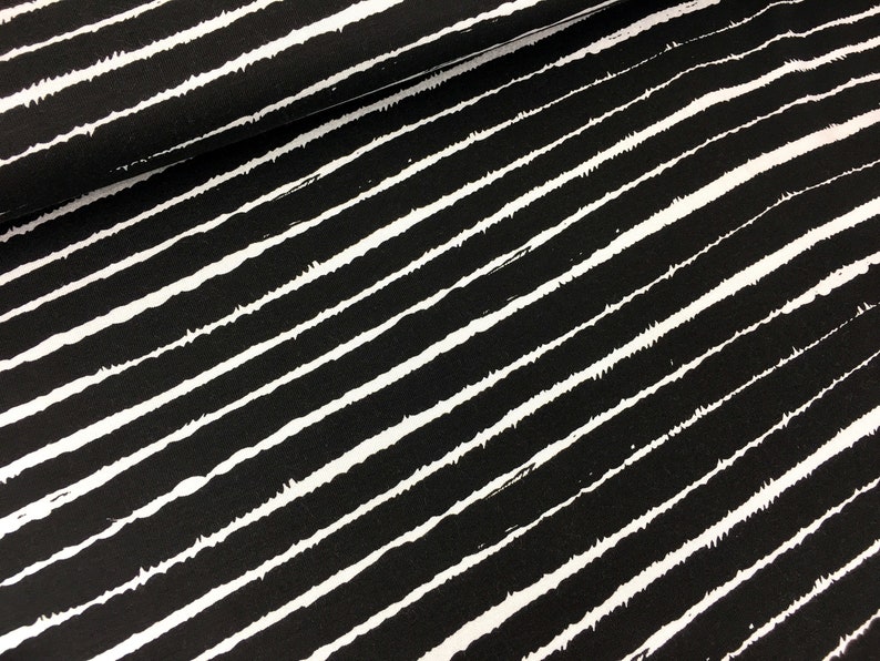 Viscose jersey black white striped / Hilco PORTO RIZO black white / jersey viscose / women's fabric image 1