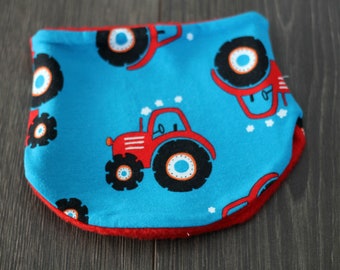 Halssocke Baby blau rot Trecker / Schal Loop warm gefüttert für den Winter / Geschenk für Babys / Traktor / Bauernhof