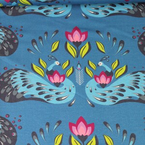 Jersey Peacock Dreams Blue peacock flowers/Hilco/fabric for girls/girls fabric/baby fabric/cotton jersey/Tulips Floral image 4