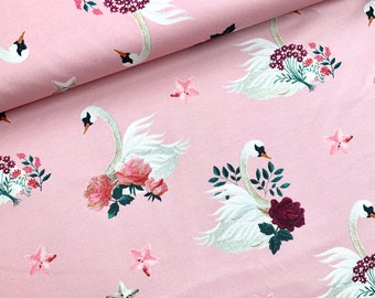HILCO Jersey Embroidery Swan Swans pink / Jersey fabric / Cotton jersey / fabric for clothing A4475/39