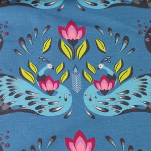 Jersey Peacock Dreams Blue peacock flowers/Hilco/fabric for girls/girls fabric/baby fabric/cotton jersey/Tulips Floral image 2