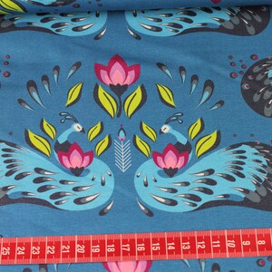 Jersey Peacock Dreams Blue peacock flowers/Hilco/fabric for girls/girls fabric/baby fabric/cotton jersey/Tulips Floral image 3