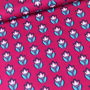 Jersey Peacock Dreams Blue peacock flowers/Hilco/fabric for girls/girls fabric/baby fabric/cotton jersey/Tulips Floral image 5