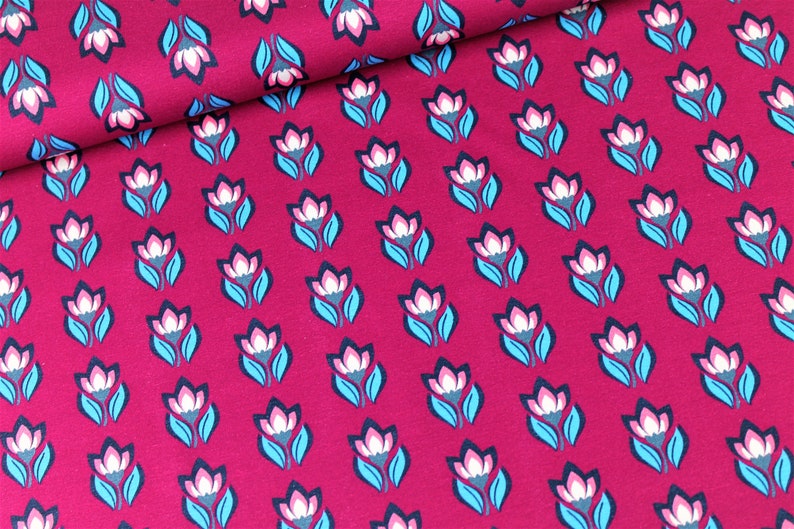 Jersey Peacock Dreams Blue peacock flowers/Hilco/fabric for girls/girls fabric/baby fabric/cotton jersey/Tulips Floral image 5