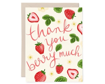 Thank You Berry Much Card, Berry Greeting Card, Strawberry Card, Strawberry Pun Card, Cute Strawberry Card, Summer thank you card / TLGC_03