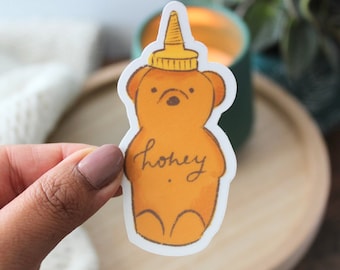 Honey Bear Sticker / Honey Bottle Sticker / Honey Sticker / Waterproof Sticker / Clear Vinyl Sticker / Water bottle sticker  2x3"