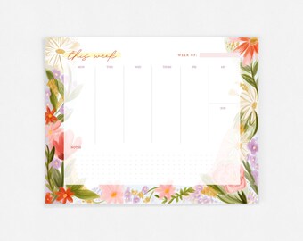 Summer Wildflowers Weekly Notepad, weekly notepad, planning notepad