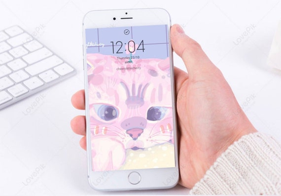 Pink Cat Phone Wallpaperkawaii Iphone Background Iphone Etsy