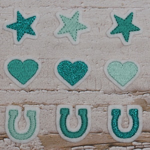 Embroidery patches set of 3 mini patches heart, star or horseshoe, choice of colors, application school cone schooling