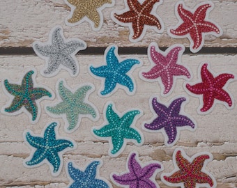 Embroidery patch glitter starfish color choice size selection application patch schooling