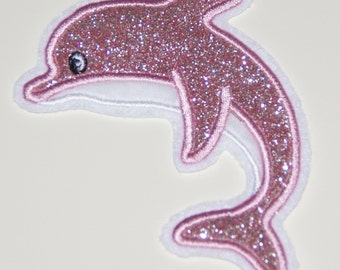 Stickaufnäher Delfin Glitzer (rosa) Aufnäher Applikation