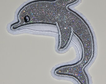 Embroidered patch dolphin glitter (silver) patch application