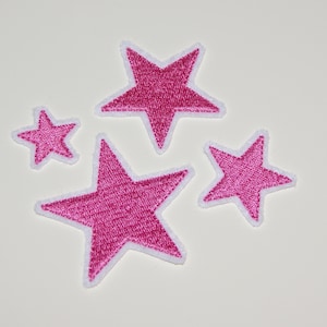 Stickaufnäher Sterne 4-er Set 58 Garnfarben 8 Neonfarben, 2 Filzfarben zur Auswahl Applikation Aufnäher 10 Pink