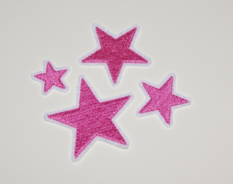 Stickaufnäher Sterne 4-er Set 58 Garnfarben 8 Neonfarben, 2 Filzfarben zur Auswahl Applikation Aufnäher 10 Pink