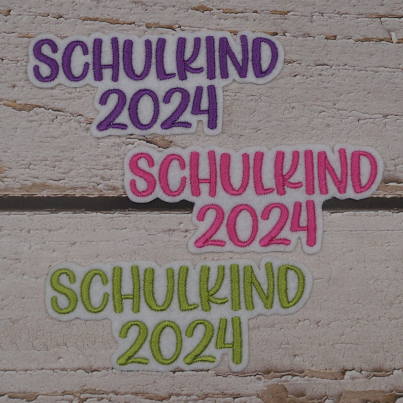 Lettering Schulkind 2024 57 colors, 8 neon colors, black, white patch embroidery patch application image 1