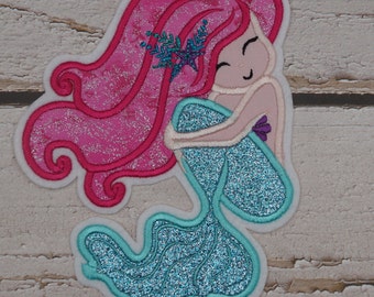 Embroidery patch mermaid XL glitter (mint pink) application patch school cone school