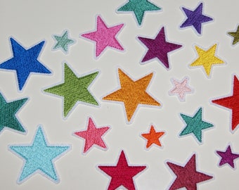 Embroidery patches stars (set of 4) 58 thread colors + 8 neon colors, 2 felt colors to choose from appliqué patches