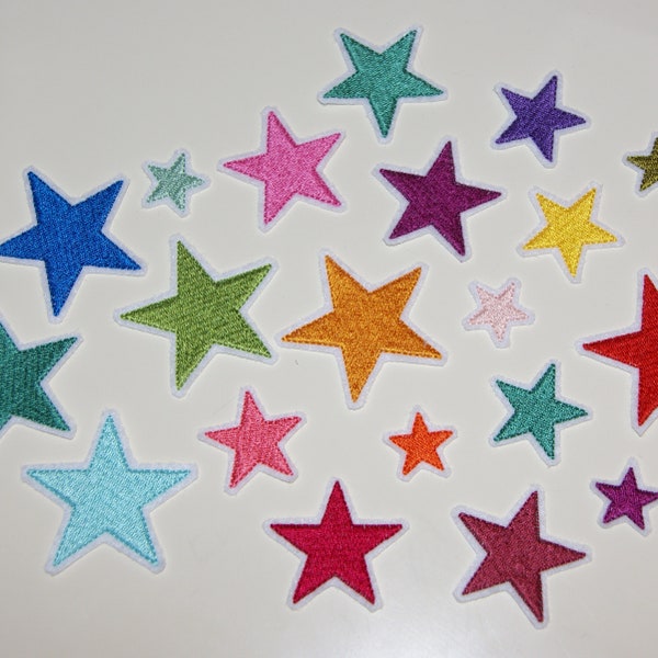 Stickaufnäher Sterne (4-er Set) 58 Garnfarben + 8 Neonfarben, 2 Filzfarben zur Auswahl Applikation Aufnäher