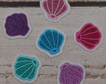 Embroidery patch glitter shells color choice size selection application patch schooling