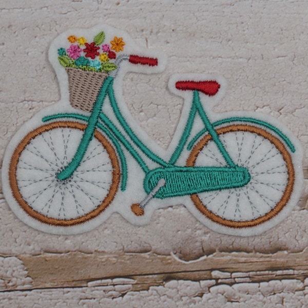 Stickaufnäher Fahrrad (smaragd-rot), 2 Größen zur Wahl, Applikation / Aufnäher