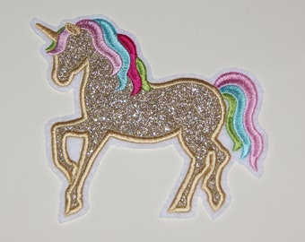 Stickaufnäher Einhorn Gold Glitzer