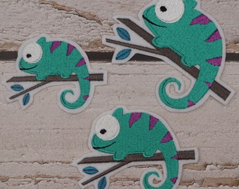 Embroidery patch chameleon 3 sizes color choice patch application