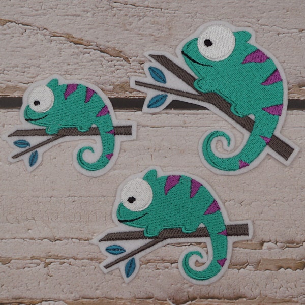 Embroidery patch chameleon 3 sizes color choice patch application