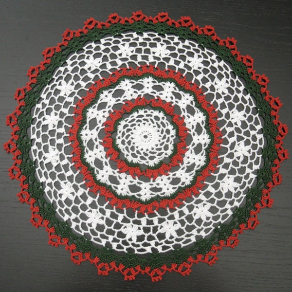 40 cm, 15.7“, Red, White, Green, Christmas, Holiday, Noel, Yule, Hand Crochet, Farmhouse Decor, New Year, Gift For, Doily, ogrc, 658