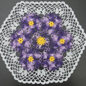 32 cm, 12.6 inch, Purple Variegated, Grey, Yellow, Mother&#39;s Day, Flowers, Floral, Spring, Summer, Hand Crochet Doily, ogrc, #126