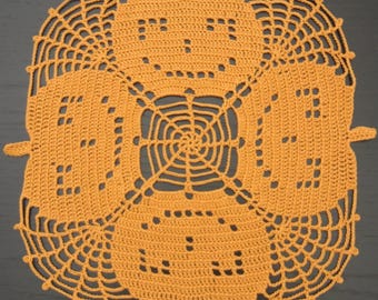 30 cm, Hand gehäkeltes Deckchen, Häkeldeckchen: Orange, Kürbis, Esel im Netz, Herbst, Erntedank, Halloween, ogrc, #1168