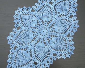 46 x 32 cm, 18.1 x 12.6 inch, Blue Variegated, Pineapple, All Occasions, Everyday, Oval, Crochet Doily, ogrc, 1073