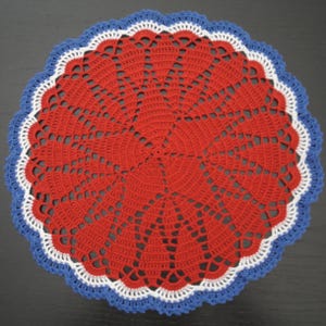 32 cm, 12.6 inch, Red White Blue, Patriotic, 4th of July, Memorial Day, Independence Day, Americana, Holiday, Hand Crochet Doily, ogrc, 1295