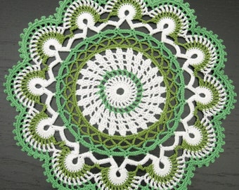 29 cm, 11.4“, White, Green, St Patrick's Day, Shamrock, Small, Hand Crochet, Doily, ogrc, 883