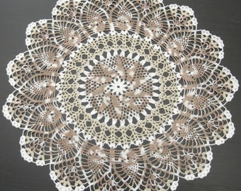 55 cm, 21.7“, Beige, Brown, White, Variegated, Home Decor, Housewarming, Boho, Farmhouse, Hand Crochet, Doily, ogrc, 1019