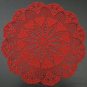 39 cm, 15.4“, Red, Hand Crochet St Valentine's Day, Mother's Day, Heart, Love, Medium, Doily, ogrc, 669