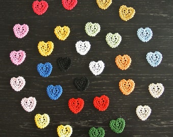 Set of 30 pcs, Multicolors, Hand Crochet Heart Embelishment, Valentine's Ornament, ogrc, 70