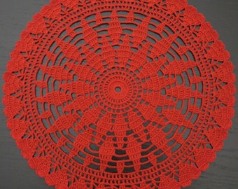 32 cm, 12.6“, Red, Valentine's Day, Love, Heart, Farmhouse, Boho, Centerpiece, Hand Crochet Doily, Handmade, ogrc, 1069