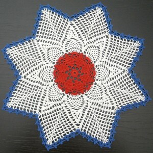 40 cm, 15.7 inch, Red, White, Blue, Patriotic, 4th July, Americana, Memorial, Independence, Veteran, Hand Crochet Doily, ogrc, 187
