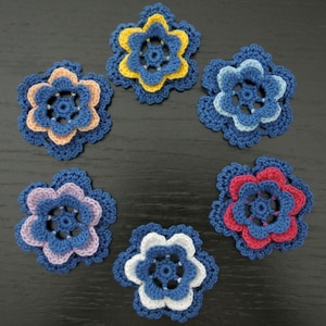 6 Stück, 6 cm, kleine handgehäkelte Blumen, Applikation, Verzierung, Slow Stitch, Junk Journal, ogrc, #545