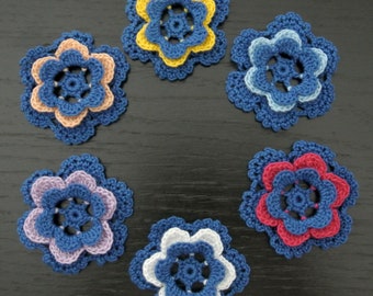 6 Stück, 6 cm handgemachte kleine gehäkelte Blumen, Applikation, Verzierung, langsamer Stich, Junk Journal, ogrc, #545