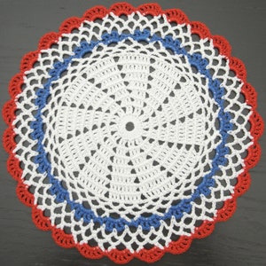 21 cm, 8.3 inch, Red White Blue, 4th of July, Patriotic, Americana, Memorial Day, Independence Day, Hand Crochet Doily, ogrc, #792