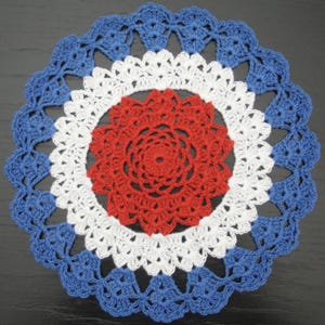 20cm, 7.9 inch, Red White Blue, Patriotic, 4th of July, Memorial Day, Independence Day, Americana, Holiday, Hand Crochet Doily, ogrc, #1302