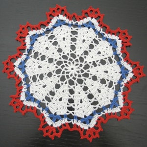 27 cm, 10.6 inch, Red White Blue, 4th of July, Patriotic, Independence Day, Hand Crochet Doily, ogrc, #1087