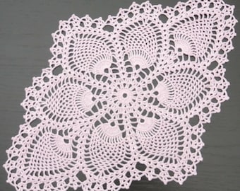 Tapete de ganchillo hecho a mano de 42 x 30 cm: ovalado, rosa, con encaje de piña, estilo rústico, bohemio, decoración del hogar, ogrc, n.° 722