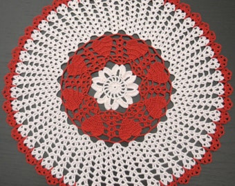 36 cm, 14.2“, Red, Pink, Valentine's Day, Love, Heart, Farmhouse, Boho, Hand Crochet Doily, Handmade, ogrc, 982